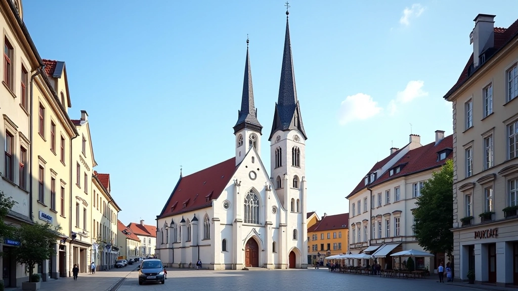 Kostel svatého Jakuba s gotickou věží a bílým fasádou v centru Telče