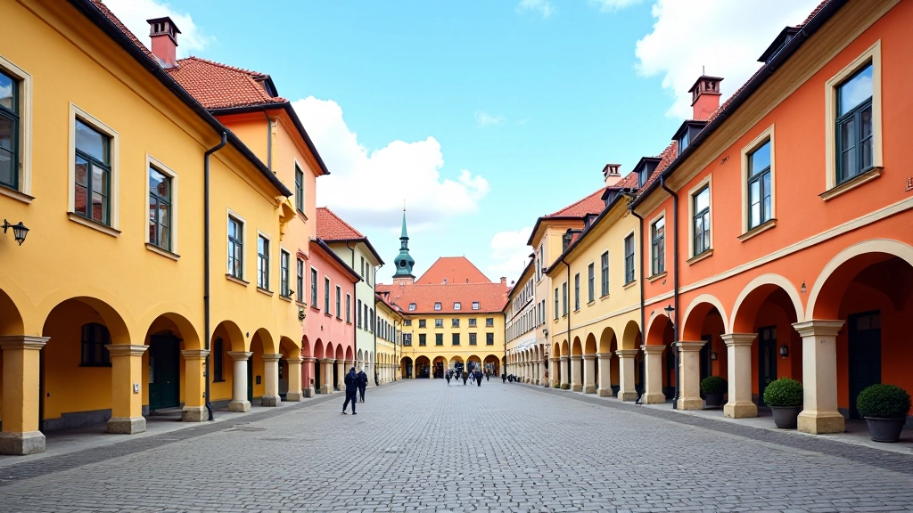 Historické náměstí Telč s barevnými renesančními budovami a arkádami