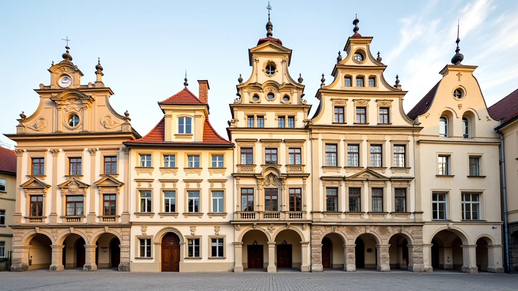 Telčský dům s barokními prvky, rozmanitá okna, architektonické detaily historické stavby